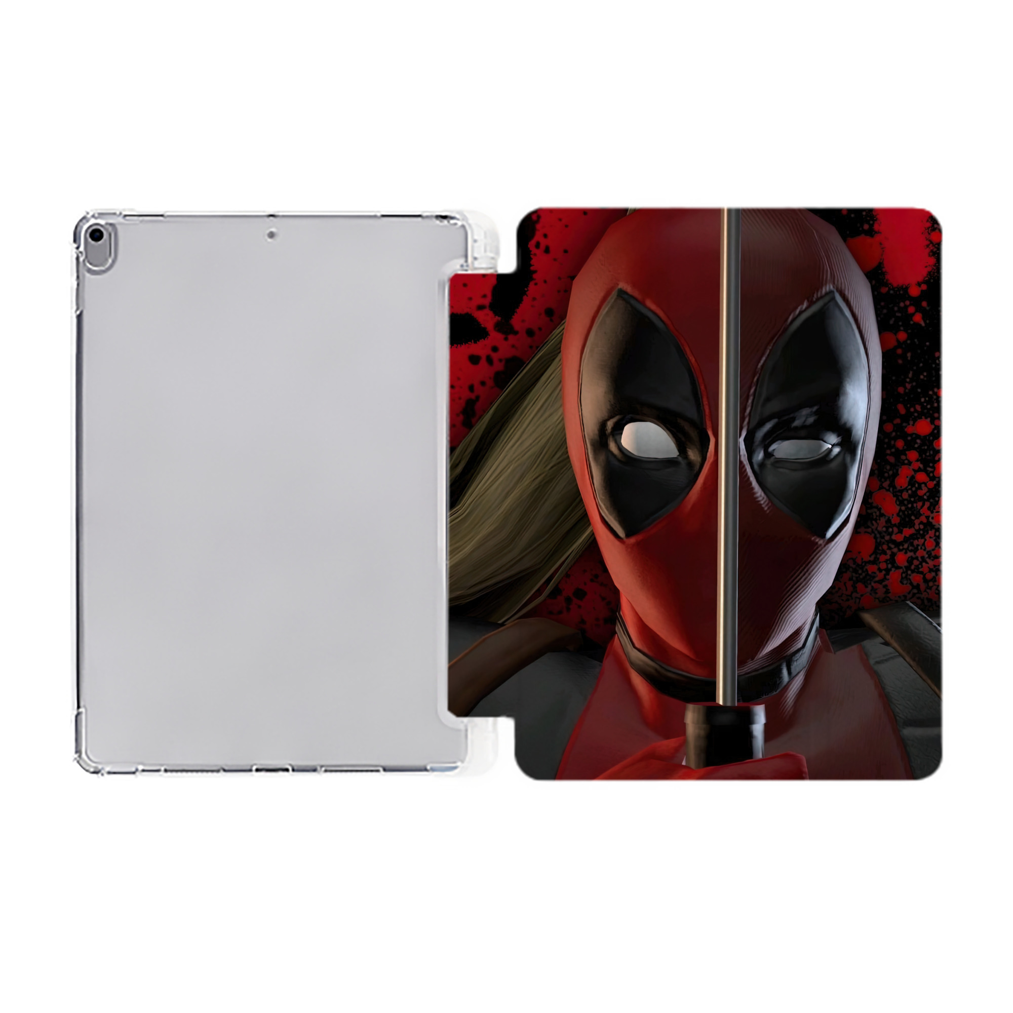（画像用） Deadpool デッドプール IPad ケース ペン収納付き 三つ折りスタンド PUレザー×シリコン 対応機種9.5/10.5/10.9インチ